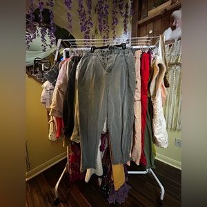 Free People Green Tapered Leg Crop Trouser